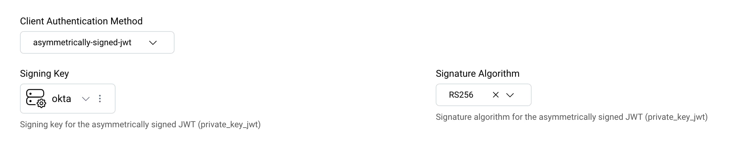 Client Authentication Settings with asymmetrically-signed JWTs