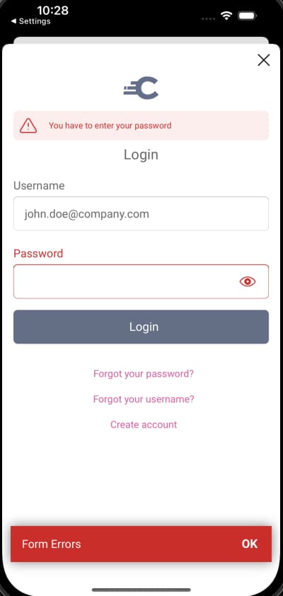 Invalid Fields iOS