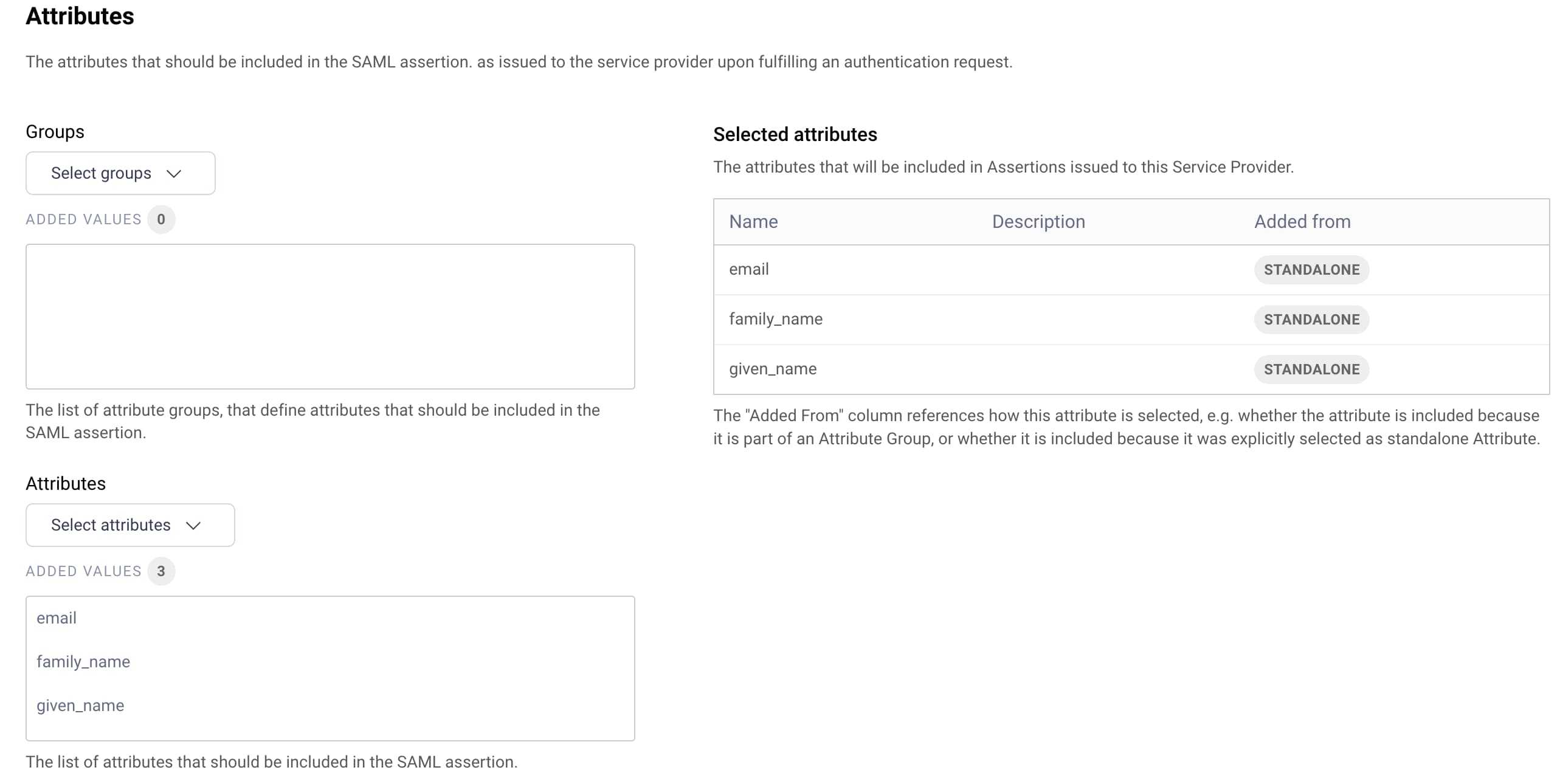 SAML SP Attributes